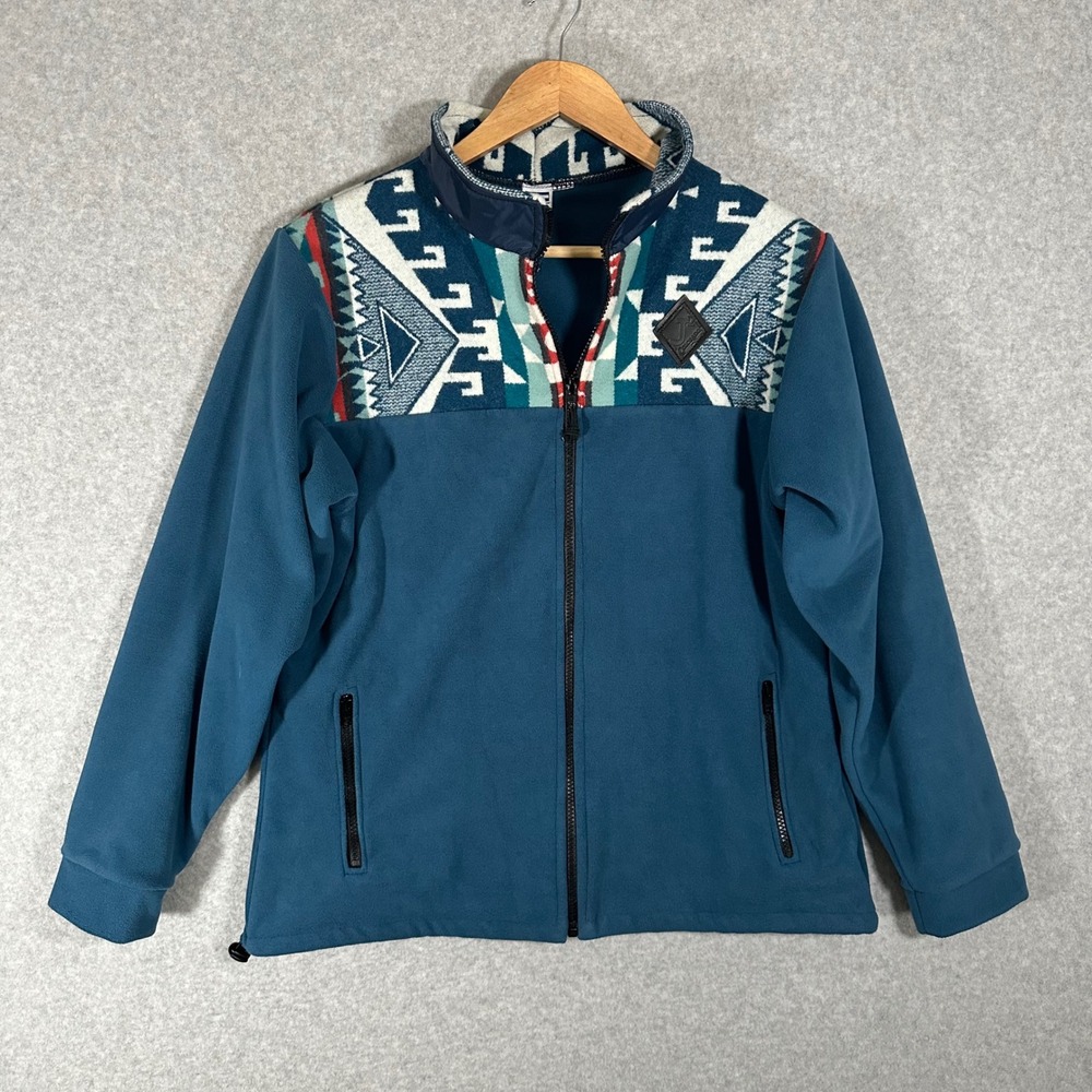 VTG J2 Colorado Fleece Jacket Medium Blue Southwestern Geometric Full Zip USA